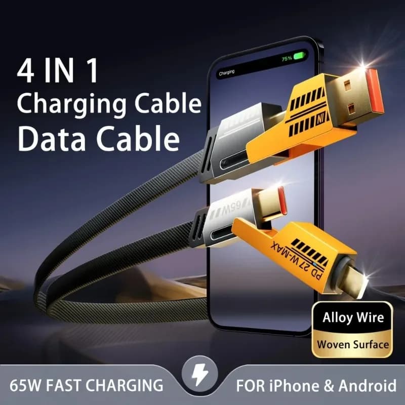 4in1 Nylon Braided USB Type C Fast Charging Cable 65W PD Data Cord for Laptop - 3