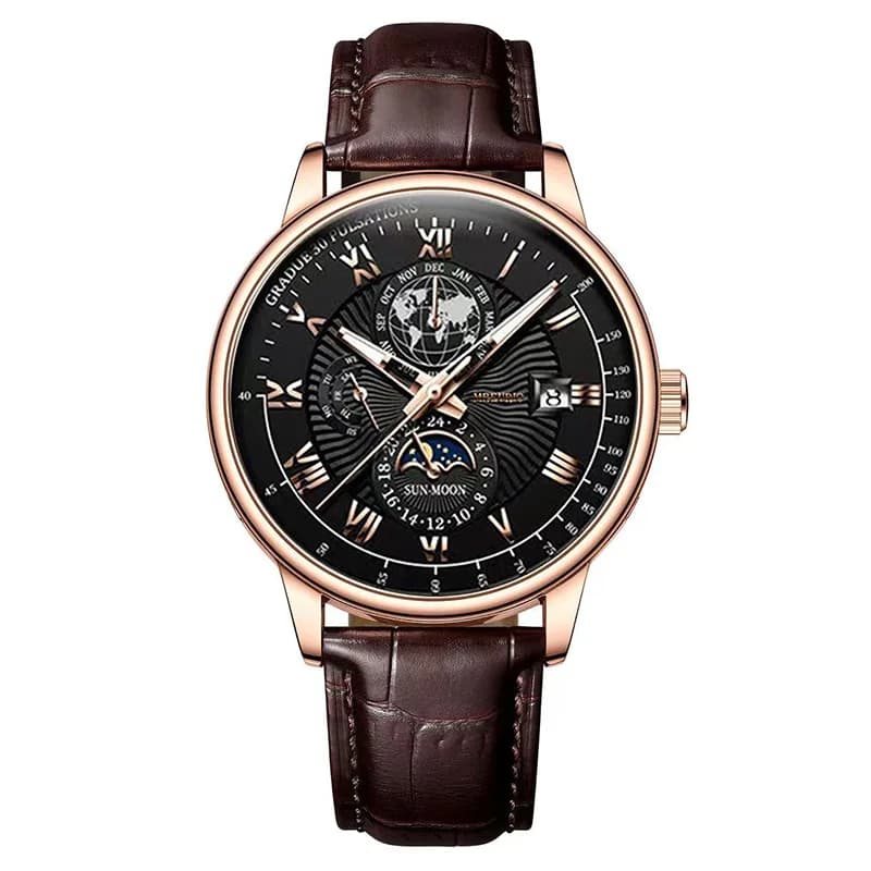 Luxury Brand Watch for Men Trendy High End Light Versatile Quartz Watch Leather Strap Fake Three Eye Fashion Business Wristwatch - 2