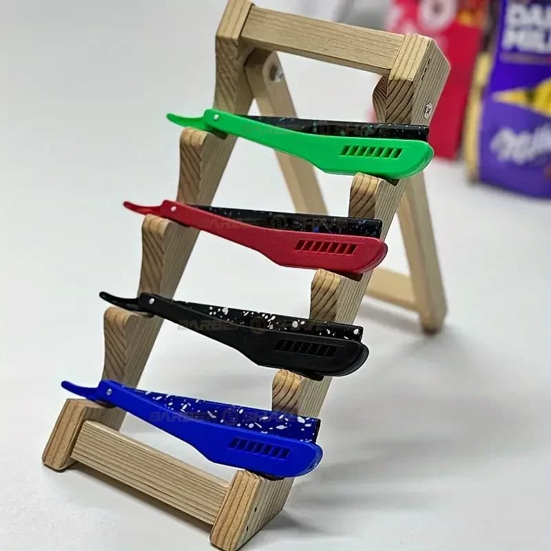 حامل ماكينة حلاقة قابلة للطي كلاسيكية للرجال، أداة حلاقة يدوية بنمط تمويه، ماكينة تشذيب لحية بحافة مستقيمة - 6