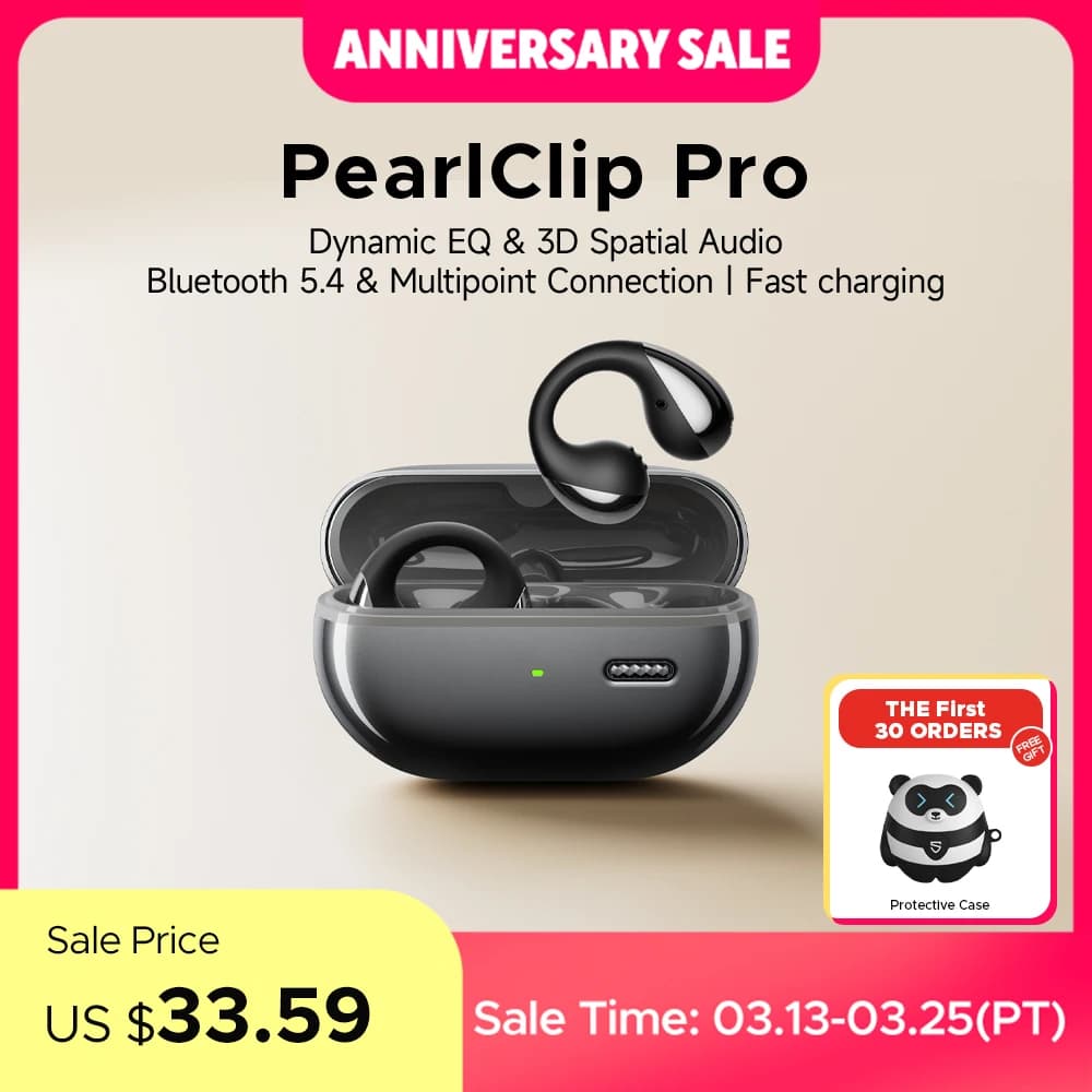 سماعات أذن SoundPEATS PearlClip Pro لاسلكية بلوتوث 5.4 سماعات أذن مفتوحة مع مكالمة واضحة AI ENC، اتصال متعدد النقاط، IPX5