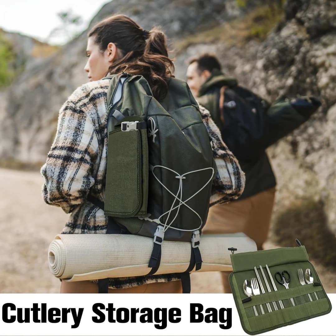 Outdoor camping tableware roll storage bag, Oxford cloth portable tableware bag with safety slot - lightweight and compact trave - 4