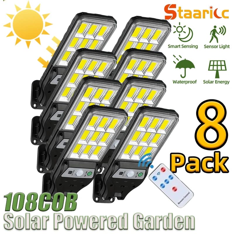 LED Solar Outdoor Wall Lights with Motion Sensor, 3 Lighting Modes IP65 Waterproof, Remote Control Solar Security Lamp