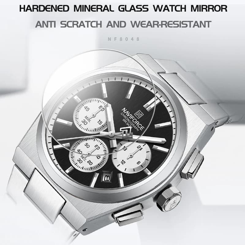 ساعة NAVIFORCE Trend من الفولاذ المقاوم للصدأ للزوجين، كوارتز مع عرض التاريخ، كرونوغراف للعشاق، مقاومة للماء، ساعة يد عصرية - 6