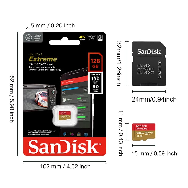 بطاقة ذاكرة SanDisk Extreme Micro SD بسعة 64 جيجابايت و128 جيجابايت و32 جيجابايت، بطاقة ذاكرة فلاش SD بسعة 256 جيجابايت، U3 4K V30، بطاقة مراقبة Microcard بسعة 512 جيجابايت و1 تيرابايت TF - 6
