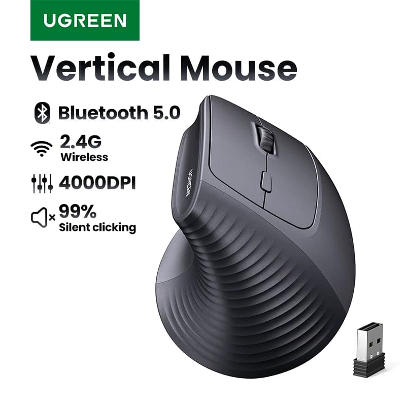 UGREEN Bluetooth 2.4G Vertical Wireless Mouse  Ergonomic 4000DPI 6 Mute Buttons for MacBook Tablet Laptops - 2