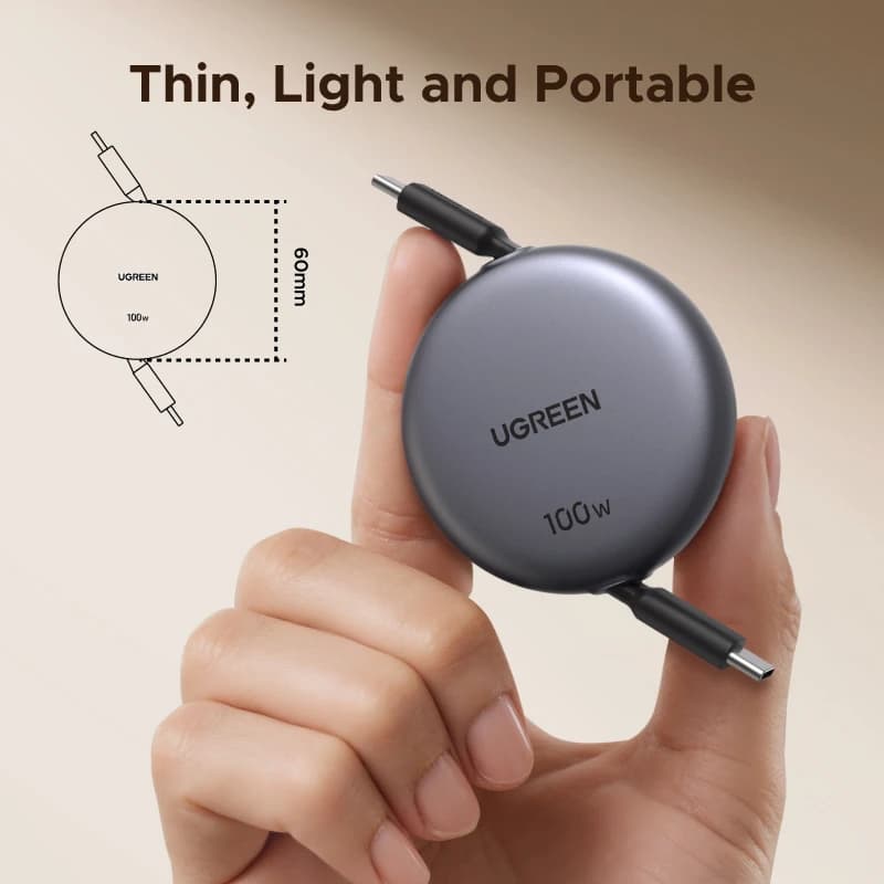UGREEN Retractable PD 100W USB C to USB C Cable for iPhone 17 16 15 iPad MacBook Fast Charging Data Cord Type C Charger Cable - 3