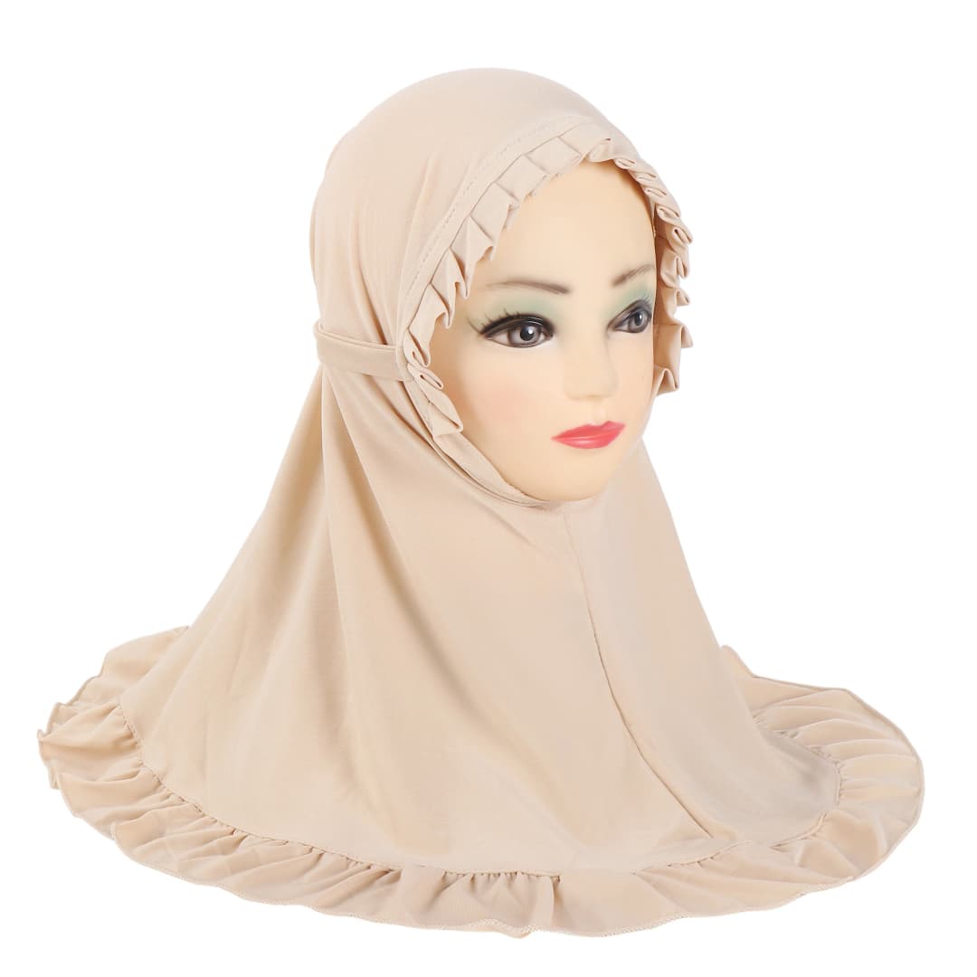H364 حجاب رأس جميل للبنات 3-6 سنوات مع تجاعيد شال توربان كاب للأطفال المسلمين - 3
