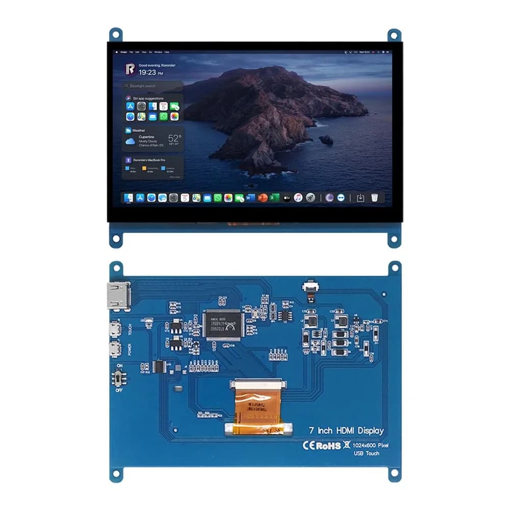 شاشة 7 بوصة لراسبيري باي 4/3/2/B/B+/A+ بدقة 1024x600 IPS مع شاشة لمس سعوية 5 نقاط مع عرض HDMI مجاني لنظام ويندوز 7/8/10 - 2