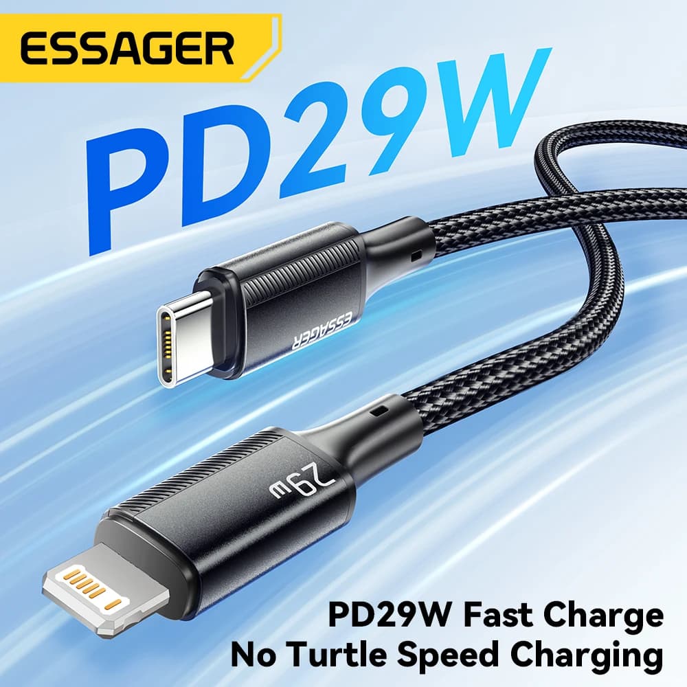 كابل إيساجر USB C لهاتف آيفون 14 و13 و12 و11 برو ماكس و8 بلس - شحن سريع 20 واط - كابل Type C إلى Lightning لنقل البيانات متوافق مع آيباد وماك بوك - 2
