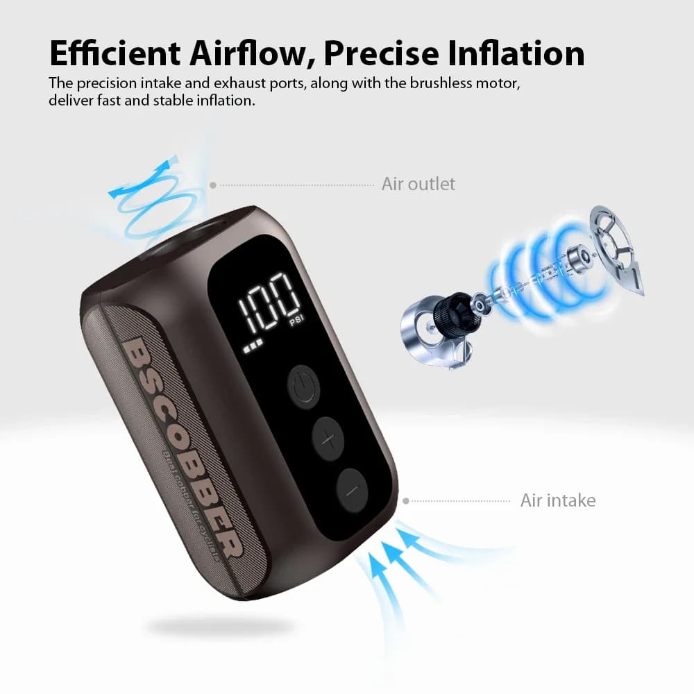 مضخة هواء محمولة BSCOBBER A5mini، قابلة لإعادة الشحن، لاسلكية، إكسسوارات دراجات، منفاخ إطارات، ضغط عالي 100 رطل لكل بوصة مربعة - 2