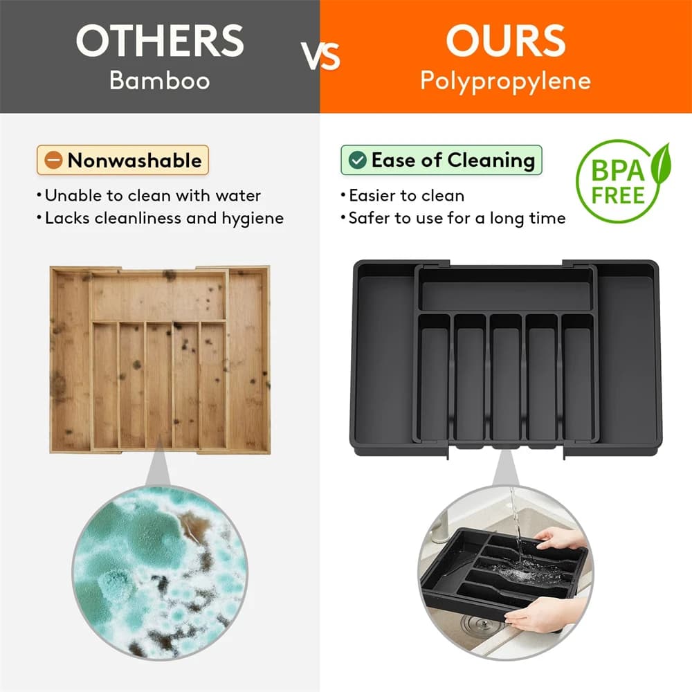 1pc Silverware Drawer Organizer Adjustable Flatware Tableware Organizer Expandable Plastic Utensil Tray for Spoons Forks Knives - 4