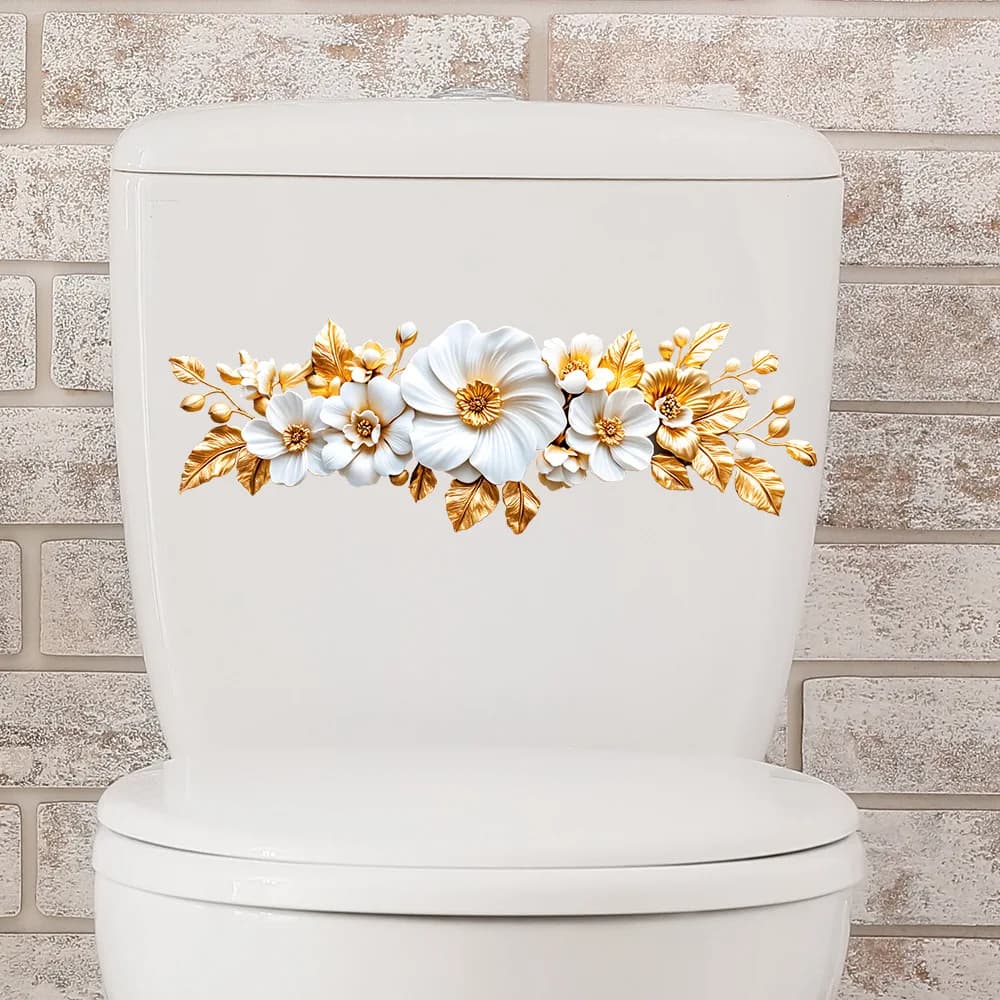 الذهبي نمط الفينيل ملصقات جدار للحمام ديكور جدار ديكور المرحاض ملصق الأثاث ملصق لاصق خلفية المنزل صائق - 4