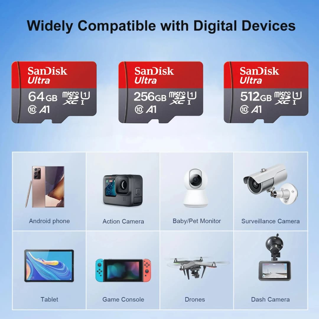 SanDisk Ultra Micro SD Card A1 U1 Class 10 TF Flash Memory Card 32GB 64GB 128GB 256GB 512GB for Smartphone Tablet Camera - 2