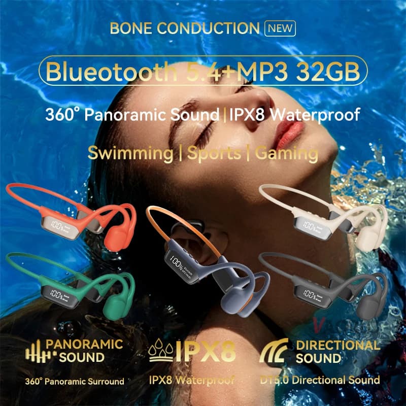 S10 Bluetooth 5.4 True Bone Conduction Headphones IPX8 Waterproof DT5.0 MP3 Built-in 32GB Memory LED Digital Display For Swiming - 2