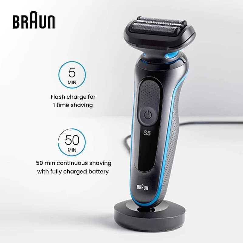 ماكينة حلاقة كهربائية Braun 50-B4200cs للحلاقة الجافة والمبللة، برأس عائم، وشحن سريع، ومؤشر شحن، ومصنوعة من الفولاذ المقاوم للصدأ