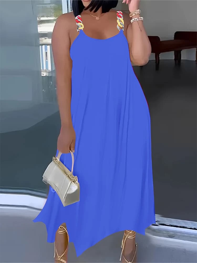 فساتين سهرة نسائية بمقاسات كبيرة بدون أكمام وبدون حمالات وياقة دائرية لون موحد فساتين مثيرة أفضل خيار للصيف - 6