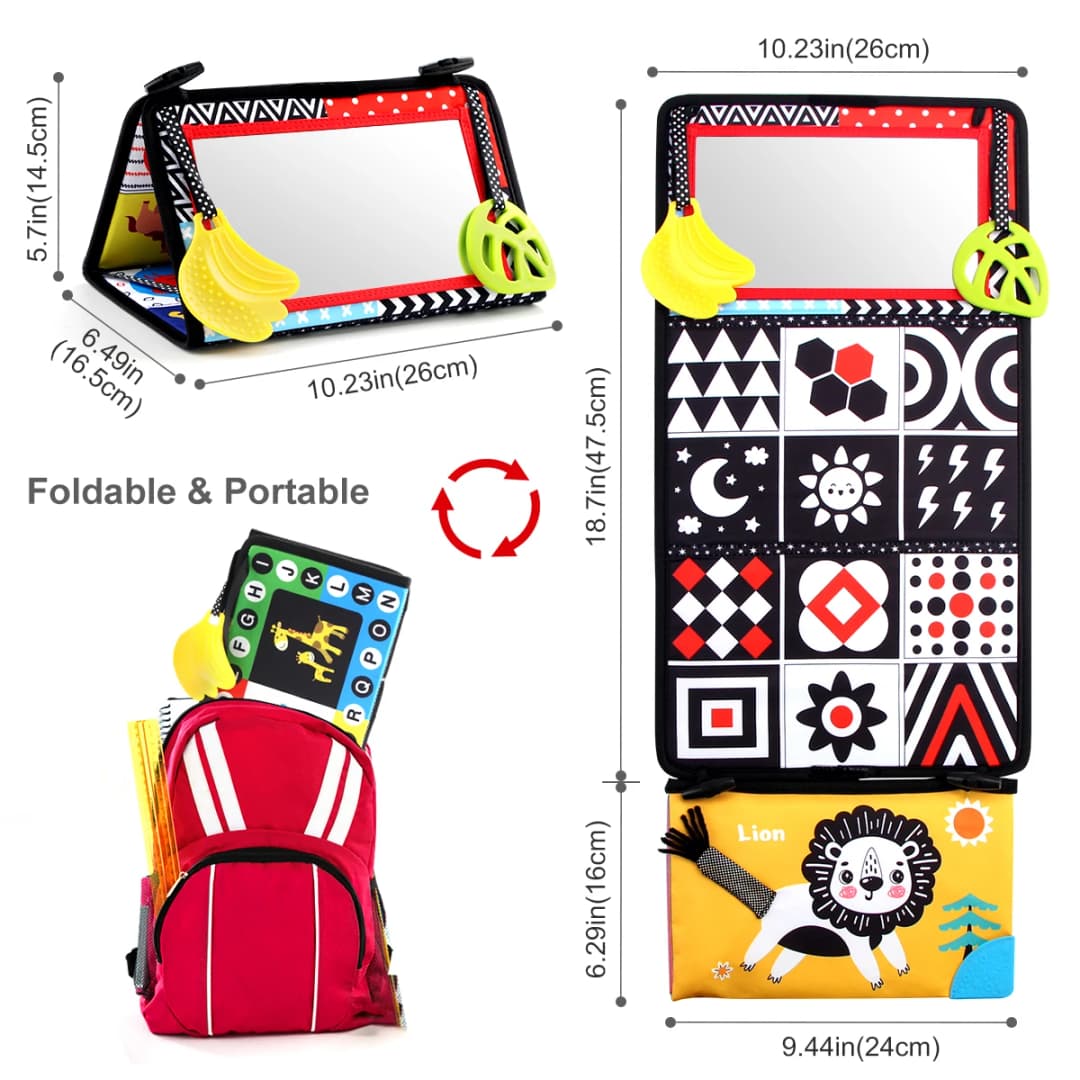 أبيض وأسود الطفل الطابق مرآة البطن الوقت الألعاب الحسية 6-24 أشهر ألعاب الأطفال ألعاب مونتيسوري الزحف تطوير ألعاب الأطفال - 4