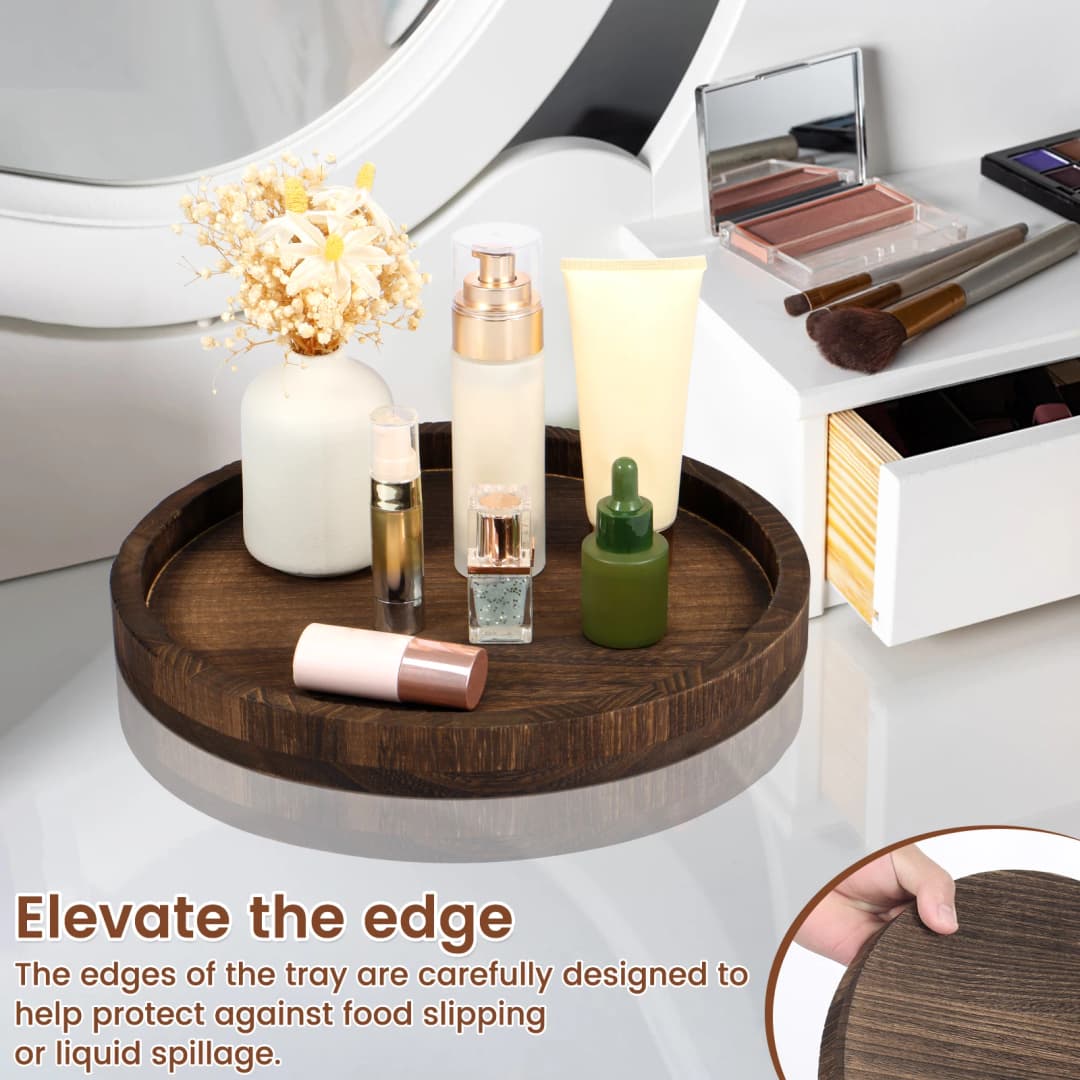 صينية خشبية دائرية بقطر 30 سم، صينية قهوة ووجبات ذات طابع ريترو، صينية تقديم متعددة الاستخدامات لحمل الشموع، ديكور منزلي - 4