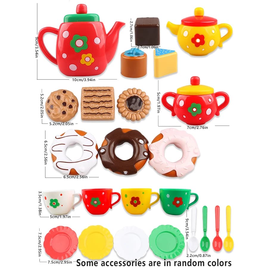Afternoon Tea Set, 24Pcs of Girls' Playhouse Tea Set, Children's Kitchen Toy Set Party Dress-Up Toy, Donut, Cake - 5