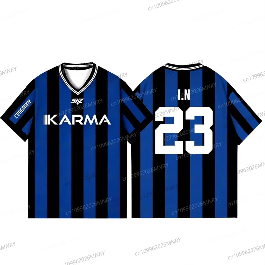 قميص Kpop Stay Karma Album، قميص معجبين، فيليكس بانغشان هيونجين، ملابس الشارع، قميص رياضي كبير الحجم، كم قصير - 6