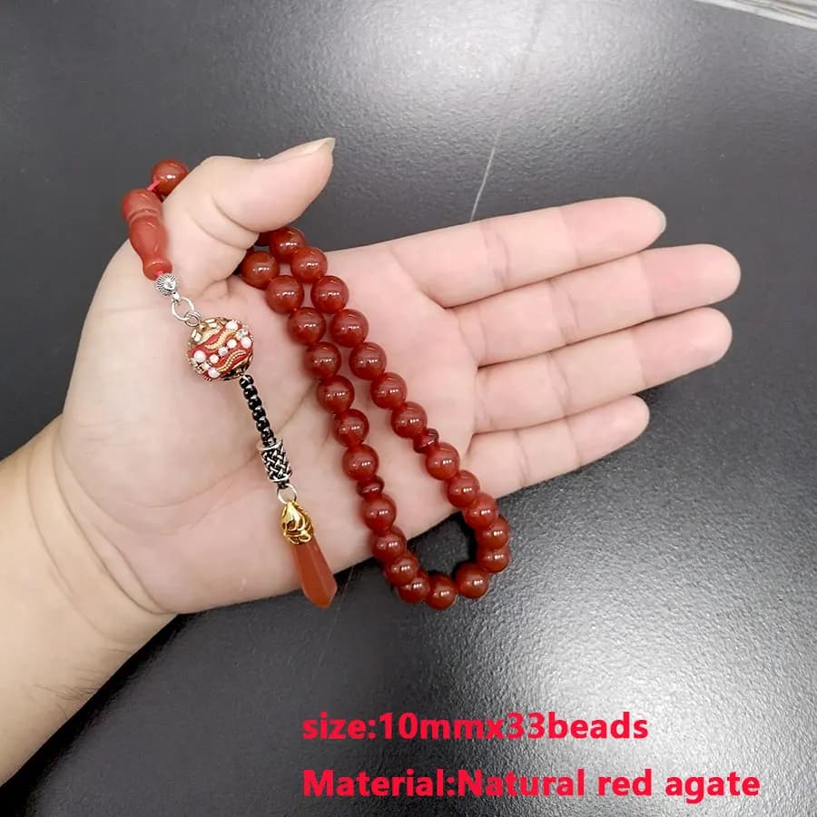 Tasbih Natural Brazil Red Agate stone misbaha 2025 fashion bracelet prayer beads eid ramadan gift arabic accessories on hand - 3