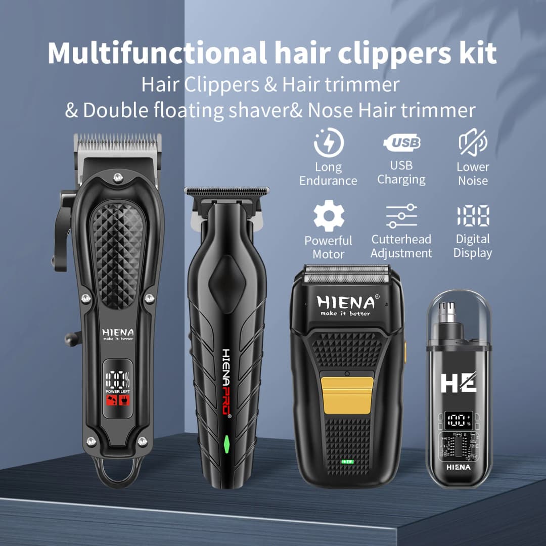 hiena Finish Machine Electric Professional Electric Hair Clippers Beard Clipper Rechargeable Men's Shaver Hair Trimmer Kit - 5