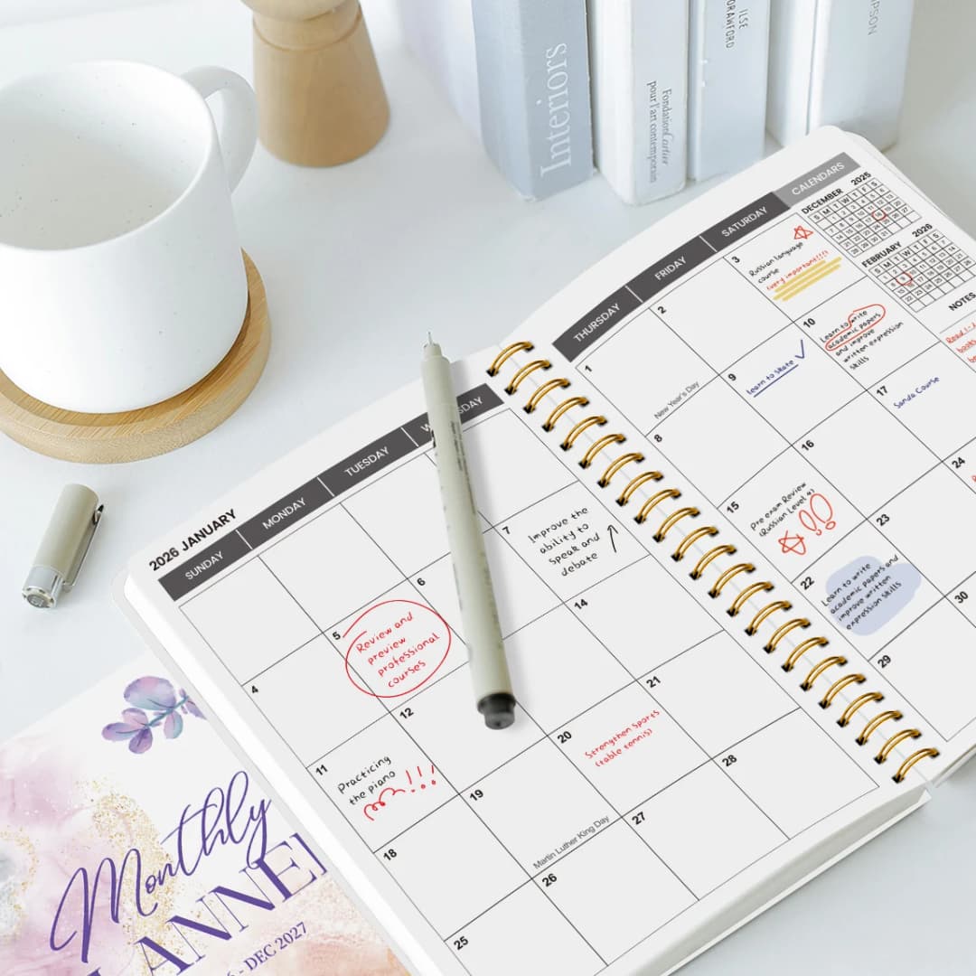 مخطط أسبوعي وشهري A5 لعام 2026-2027، منظم حلزوني مع التقويم والملاحظات، لوازم مدرسية ومكتبية - 3