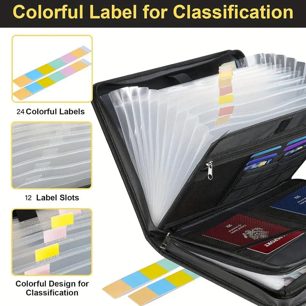 A4 Zipper File Bag Waterproof Fireproof Document Bag Foldable Accordion File Pouch Large Capacity Document Storage Bag - 3