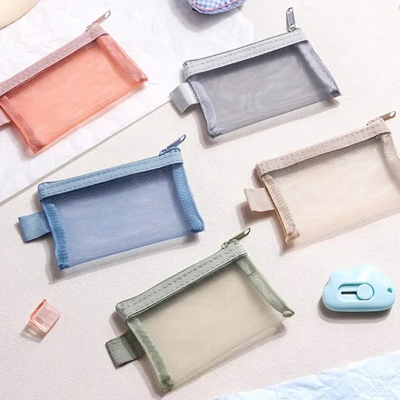 1PC Portable Mini Zipper Mesh Storage Bag New Coin Purse Small Square Mesh Coin Purse Travel Storage Carry Pouch with Zippered - 2
