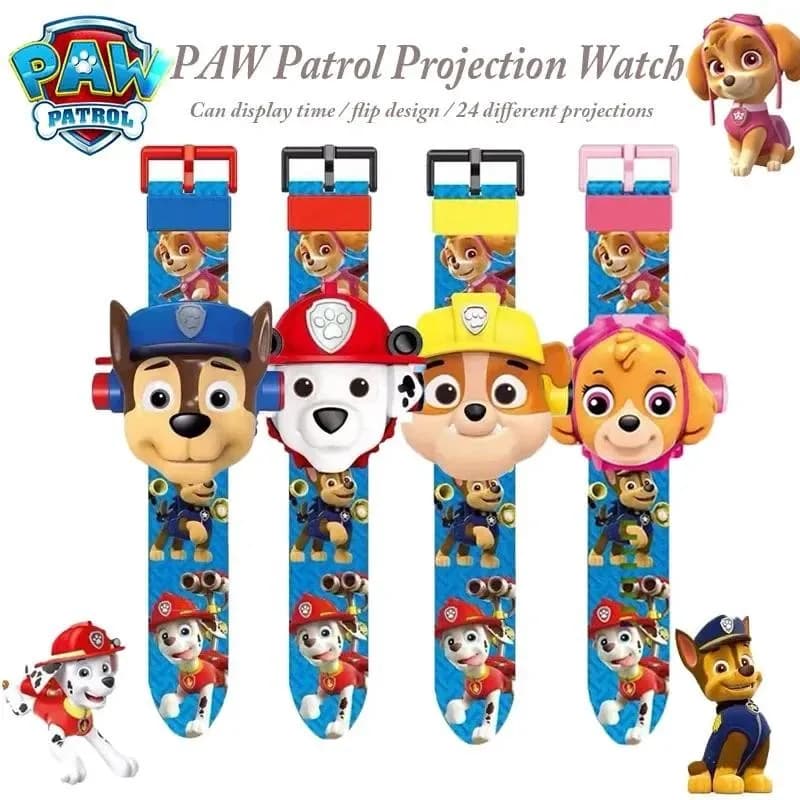 مجموعة ألعاب شخصيات أكشن ثلاثية الأبعاد Paw Patrol مع ساعة إسقاط تشيس مارشال روكي، إكسسوارات أنيمي وسوار معصم للأطفال