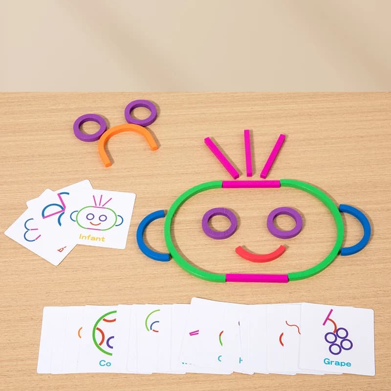 لعبة تعليمية خشبية للأطفال، لوحة أشكال وحلقات خشبية، مكعبات بناء وألغاز إبداعية لتعليم مونتيسوري - 5
