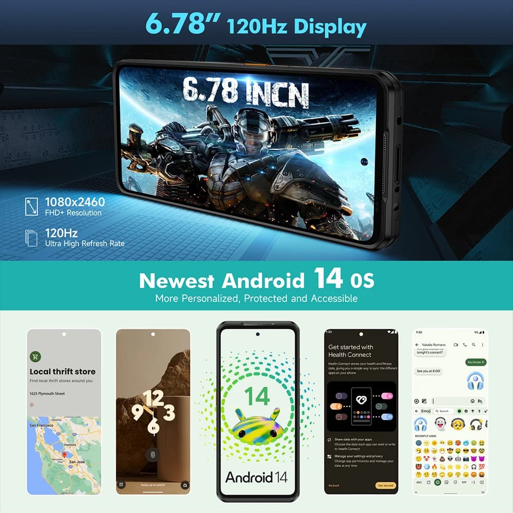 هاتف Ulefone Armor 25T 4G متين بنظام Android 14 33 واط 50 ميجابكسل + 64 ميجابكسل كاميرا ليلية NFC هاتف ذكي مقاوم للماء 6.78 بوصة 120 هرتز ذاكرة قراءة فقط 256 جيجابايت إصدار عالمي - 4