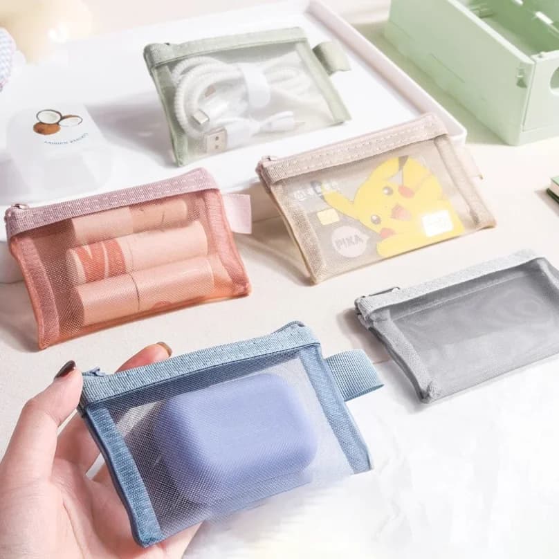 1PC Portable Mini Zipper Mesh Storage Bag New Coin Purse Small Square Mesh Coin Purse Travel Storage Carry Pouch with Zippered - 4