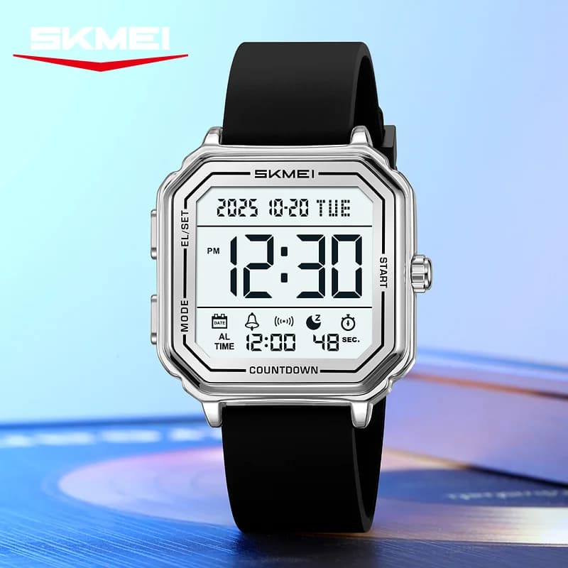 ساعة SKMEI 2559 رياضية بإضاءة EL كاجوال للرجال كرونوغراف عد تنازلي ساعة توقف رقمية ساعة يد عصرية - 4