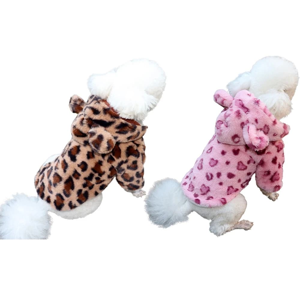 Winter Pet Dog Clothes Warm Fleece Dog Hoodie Leopard Dog Coat Jacket French Bulldog Clothing for Small Dogs Pets Costumes - 3