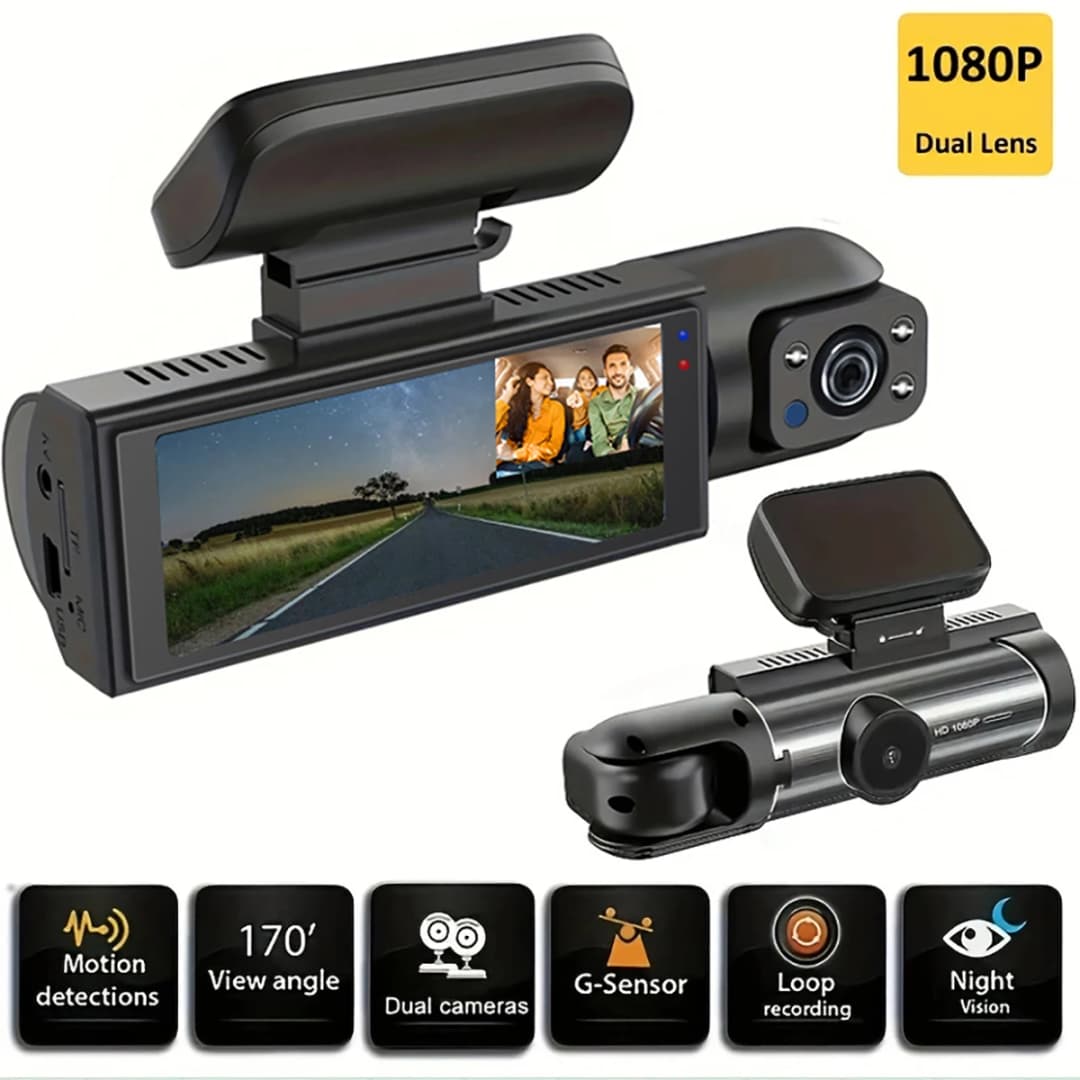 Dual Lens Car Camera DVR 1080P Front Interior View Dashcam Vehicle Video Recorder Night Vision Loop Recording Black Box