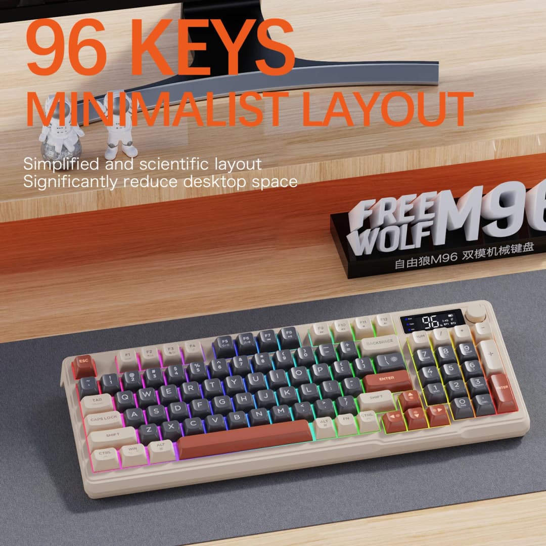 FREEWOLF M96 Wireless Dual Mode Mechanical Keyboard 2.4G Bluetooth 5.0 96 Keys Hot-Swappable PBT Keycaps for E-Sports - 2