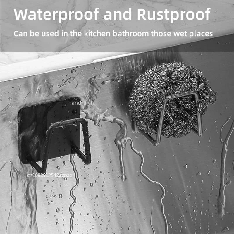 المطبخ حوض الفولاذ المقاوم للصدأ الإسفنج حامل الذاتي لاصق استنزاف تجفيف الرف المطبخ جدار السنانير اكسسوارات التخزين المنظم - 3