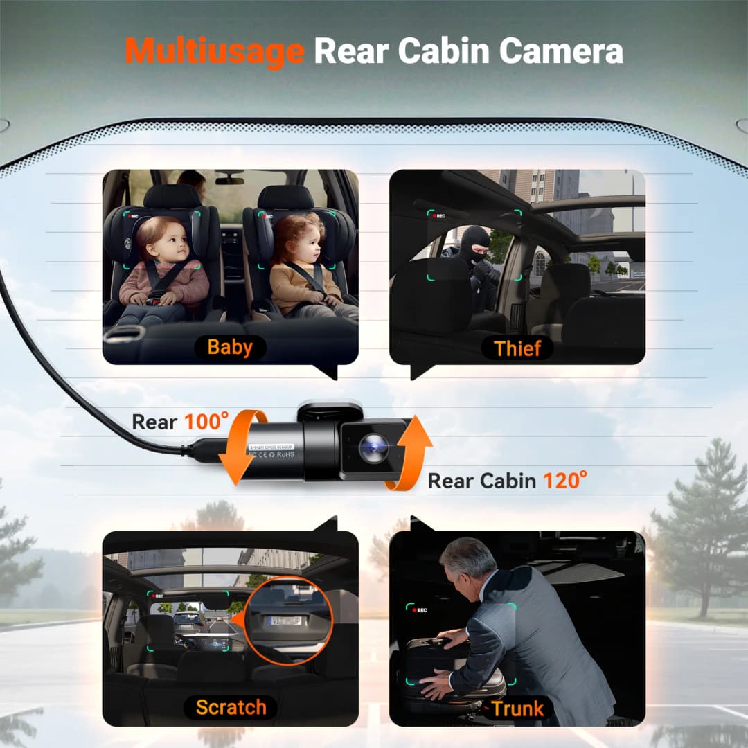 Vantrue N5S DashCam 4 قنوات WiFi 360 درجة STARVIS 2 IR للرؤية الليلية 2.7K + 1080P * 2 + 1440P LTE يدعم وضع وقوف السيارات على مدار 24 ساعة - 5