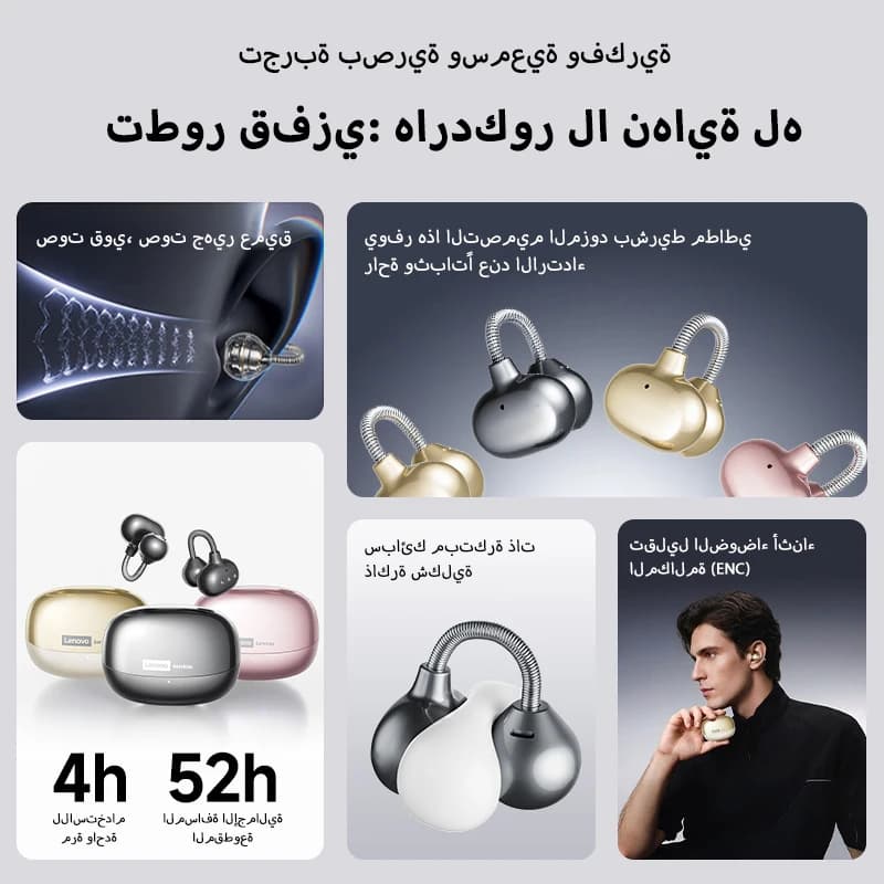 Lenovo Original LES12 Wireless Headphones NEW TWS Bluetooth 6.0 HD Microphone HIFI Earphones Noise Cancellation Touch ENC Call - 2