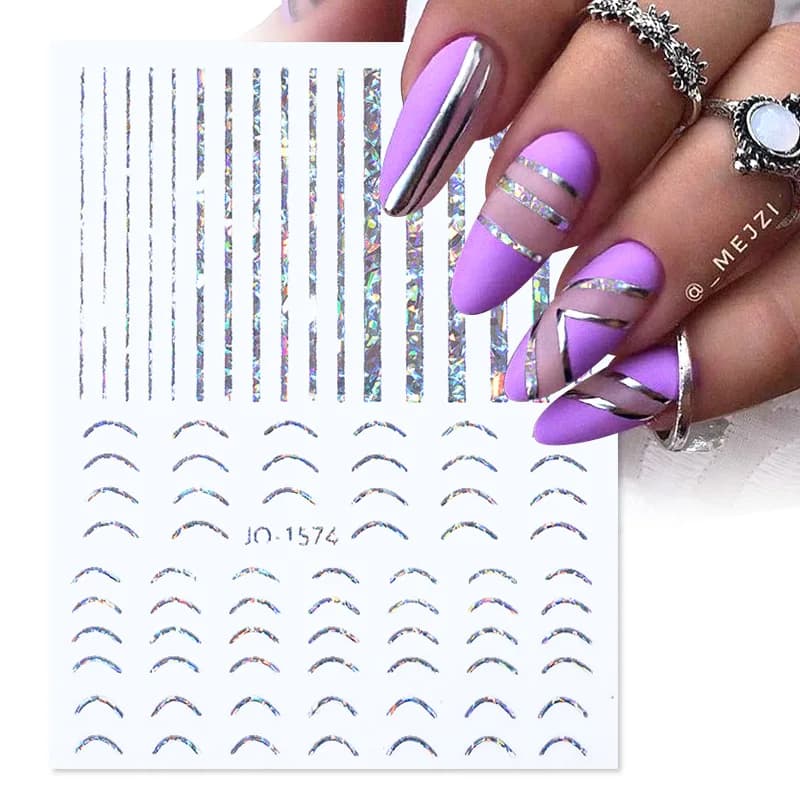 3D Nail Stickers Bronzing Gold Silver Lines Stripe Geometric Design Flowers Gradient Adhesive Slider Papers Nail Art Accessories - 2