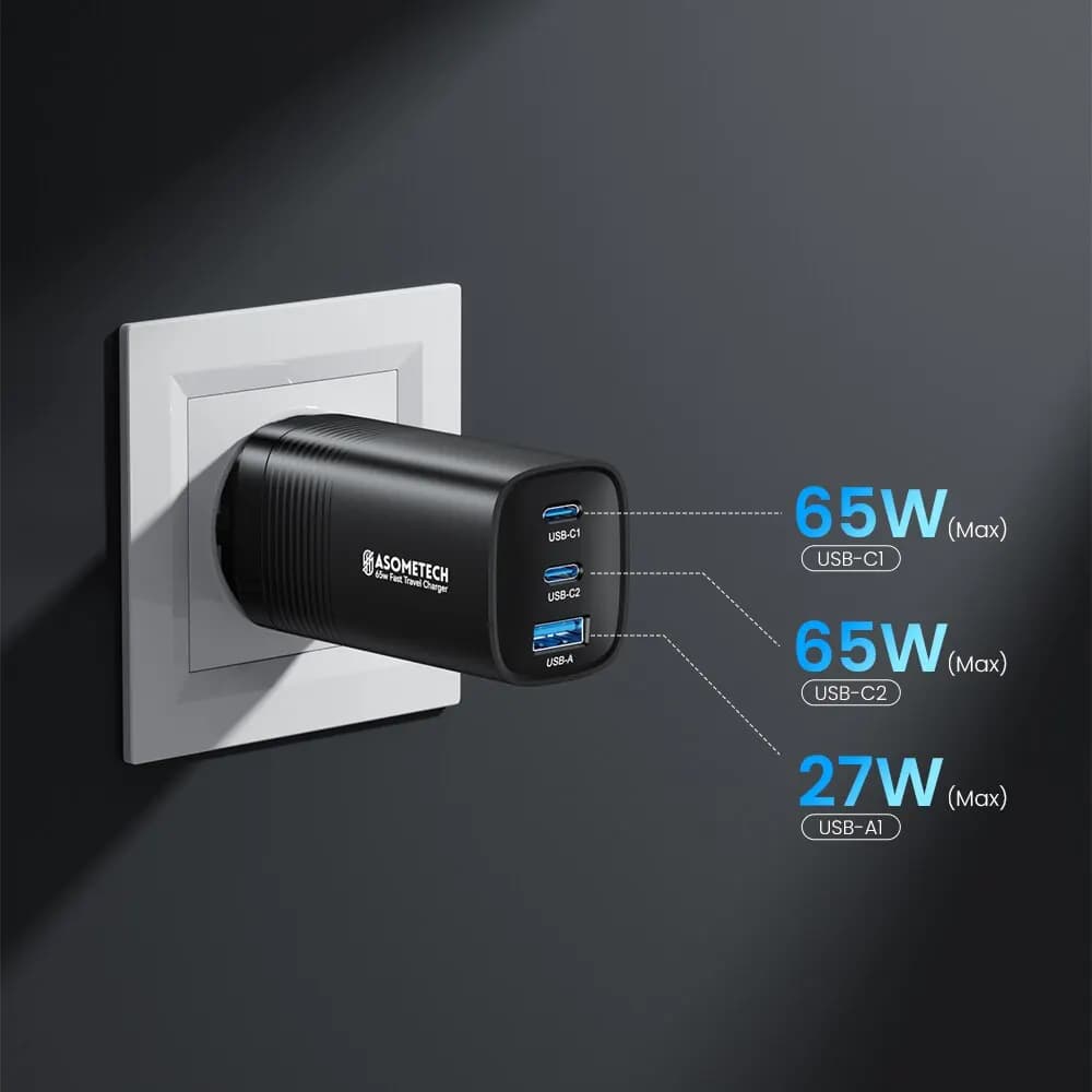 شاحن ASOMETECH GaN من النوع C بقدرة 65 واط و45 واط، شاحن سريع PPS PD QC4.0 لأجهزة ماك بوك، آيباد، آيفون 16، سامسونج S23 ألترا - 2