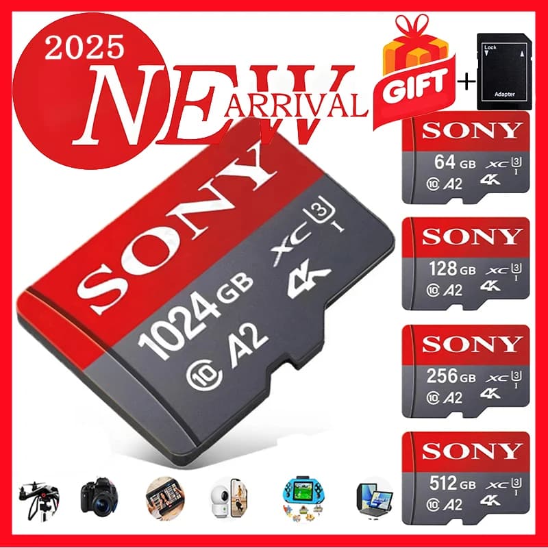 سوني - بطاقة ذاكرة مايكرو SD عالية السرعة 128 جيجابايت 256 جيجابايت 1024 جيجابايت 512 جيجابايت 64 جيجابايت U3 A2 بطاقة فلاش TF لكاميرا سوني والكمبيوتر