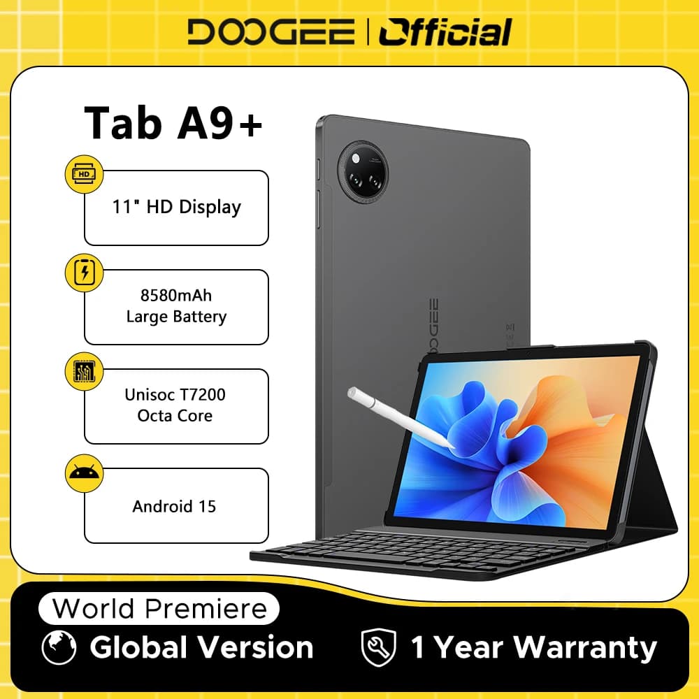 Global Version DOOGEE Tab A9+ Tablet 20GB 64GB 11" HD Display  8580mAh Unisoc T7200 Dual Speakers Android 15 2 In 1 Tablet