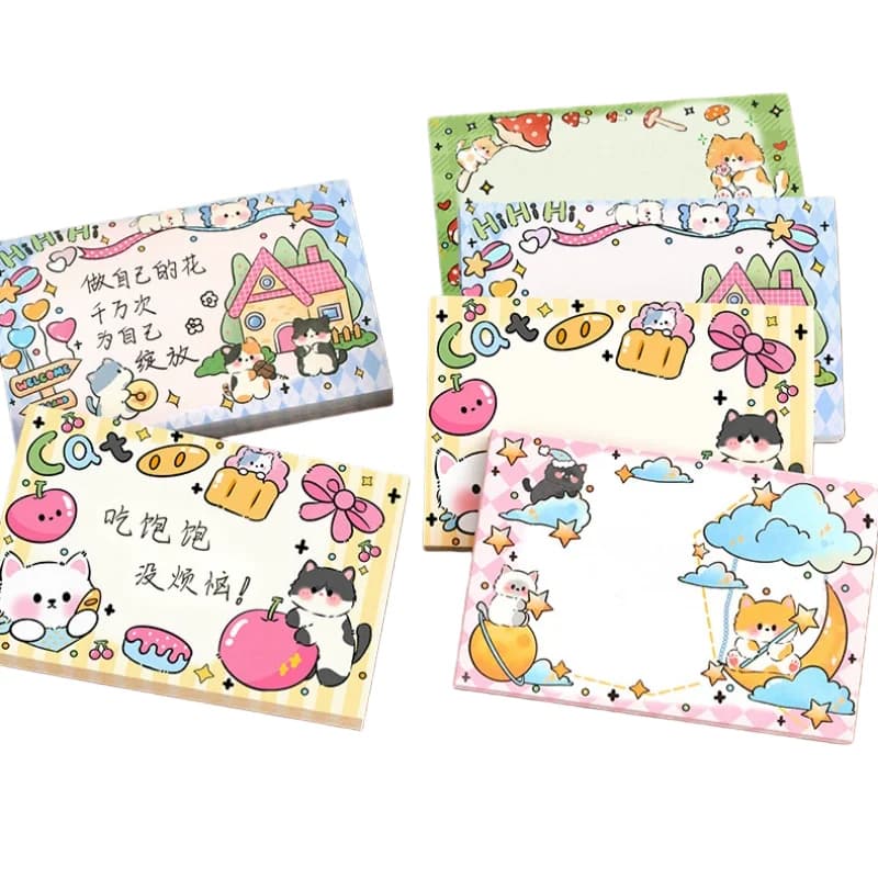 50/200/400sheets Cute Cat Sticky Note Cartoon Student Adhesive Stick Small Animal Stationery Sticker - 6