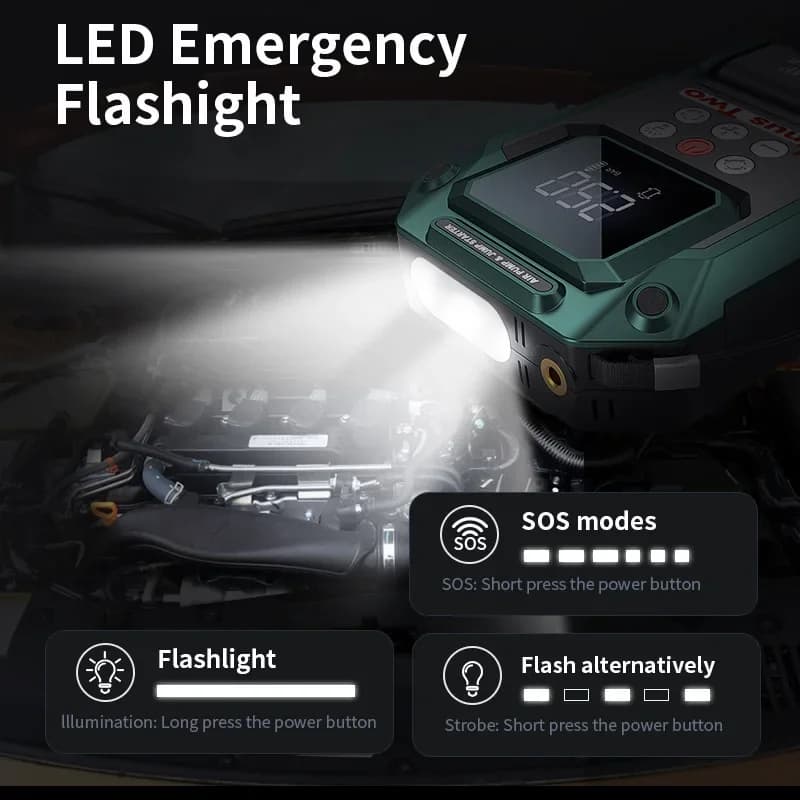 منفاخ سيارة 21800mAh، بنك طاقة محمول، مضخة هواء 150PSI، جهاز بدء تشغيل الطوارئ للسيارة 2026 - 6