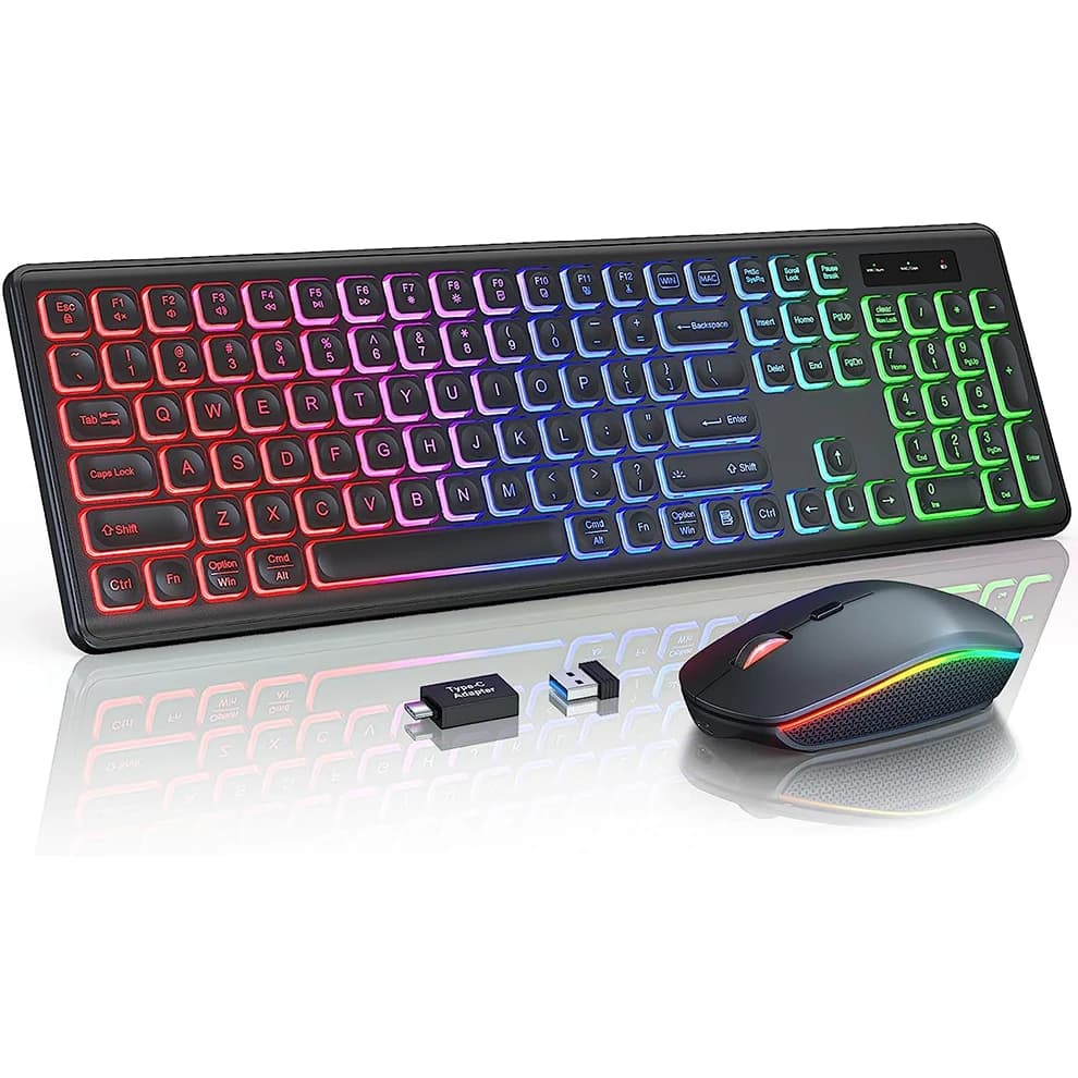 Jomaa Wireless Game Keyboard Controller for Gaming Windows Laptop RGB Backlit Full Size Keyboard and Mouse Set Rechargeable