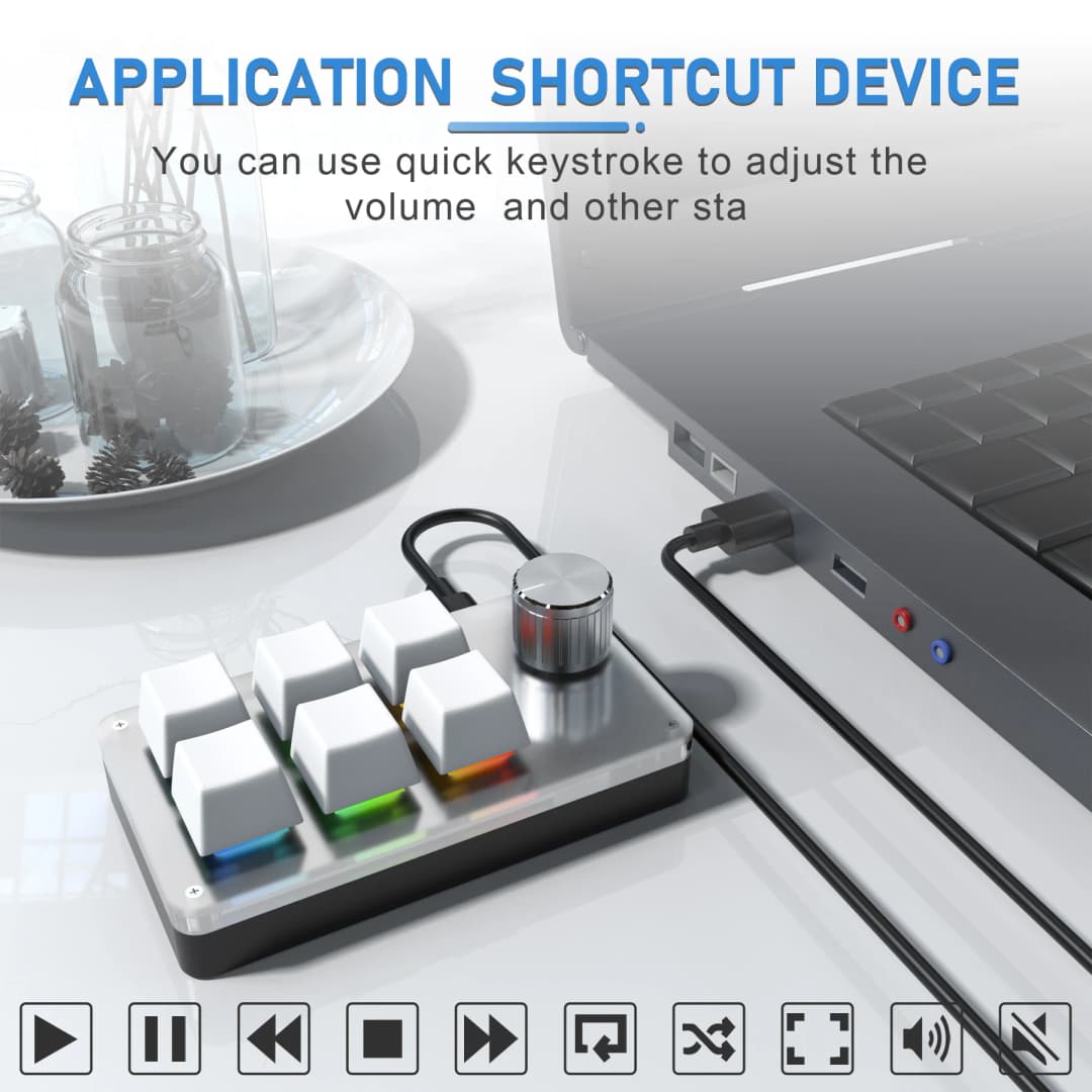 6 Keys 1 Mini Knob RGB Keyboard for Photoshop USB Mechanical Keyboard Gamer Macro Custom Keyboard Gaming Custom Programming Knob - 2