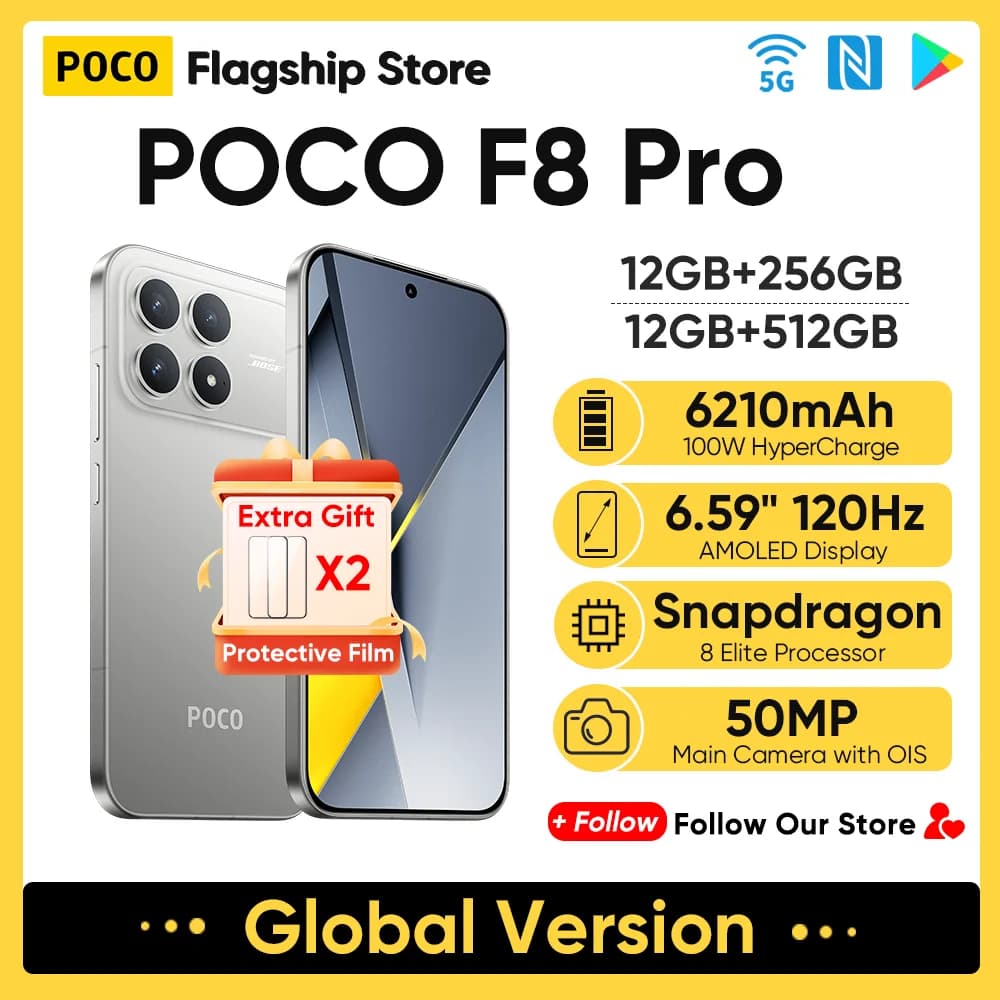 Global Version POCO F8 Pro 5G Smartphone Snapdragon 8 Elite 6.59" AMOLED Display 50MP Camera 6210mAh Battery 100W HyperCharge