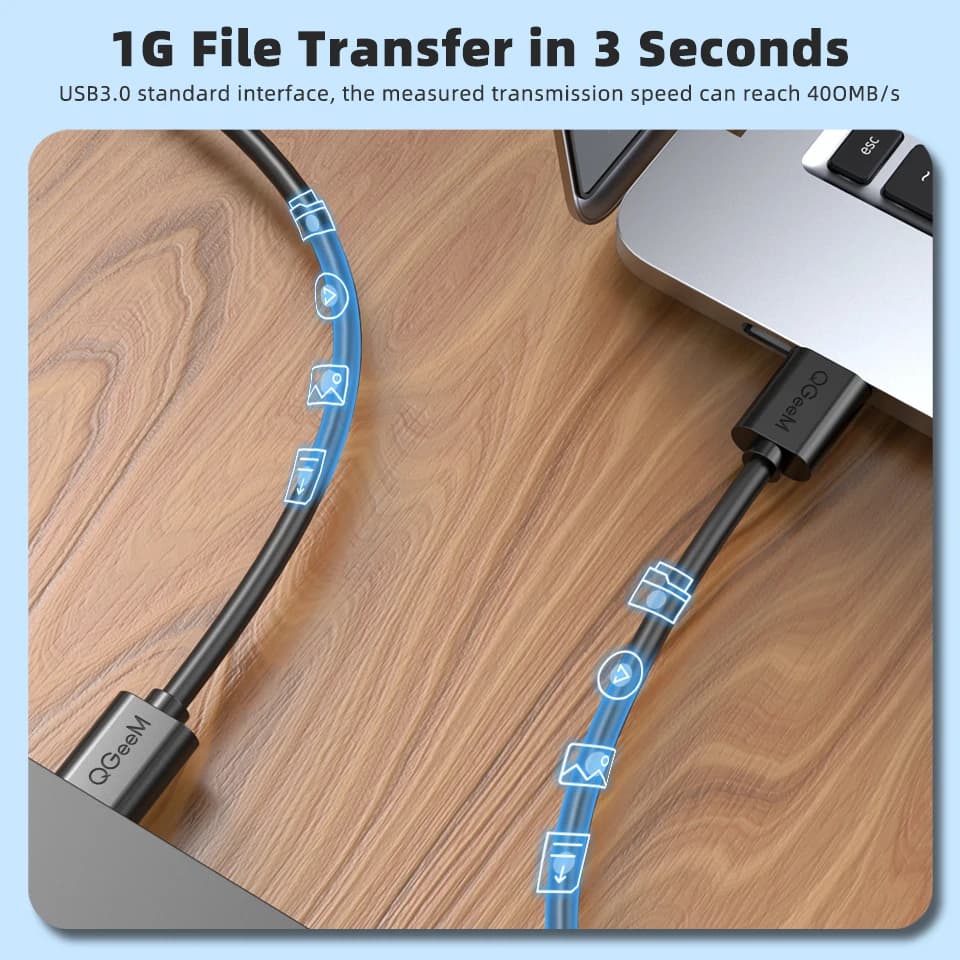 كابل QGEEM Micro USB 3.0 من Type A إلى Micro B، كابل بيانات لأقراص التخزين الخارجية HDD، متوافق مع سامسونج S5 ونوت 3 - 4